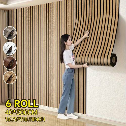 Artikelbild 6 rollen, gitterstreifen 3d selbstklebende wandpaneele – struktur holzoptik tapete, einfache montage, natürliche holzmuster dekoration, moderne innenraumgestaltung für wände und decken, dekorative holzoptik wandtapete