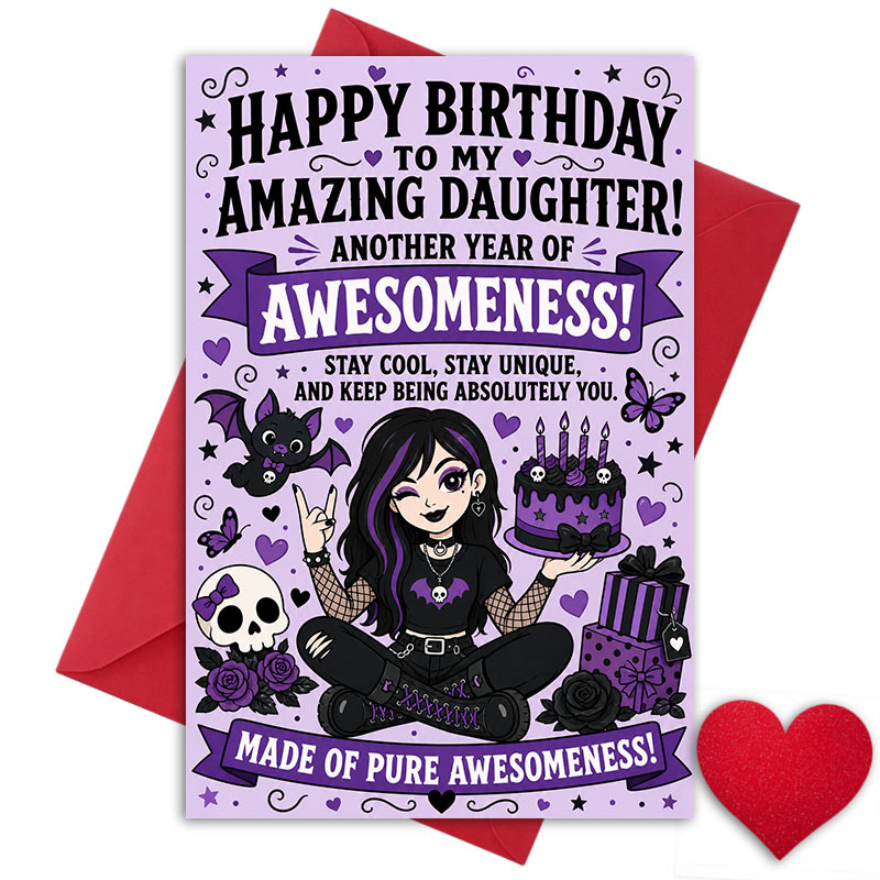 TEMU Birthday Card For Daughter Goth Purple - "happy Birthday To Daughter! Another Year Of !" - Birthday Greeting Card, Daughter Goth Purple Gift