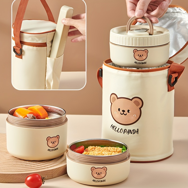 1pc stainless steel insulated lunch box with microwave safe soup bowl portable multi layer sealed bento box for students office workers cute   hand wash recommended round shape no power required kitchen dining storage details 5