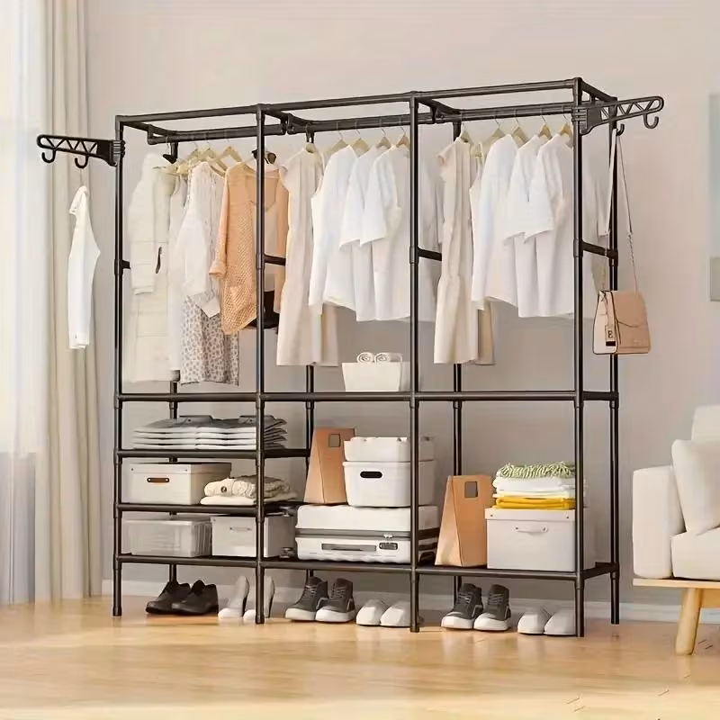space saving heavy duty garment rack durable iron material freestanding clothes rack for clothes accessories bedding and shoes details 4