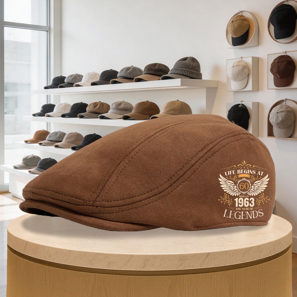TEMU Classic Retro Men's Newsboy Cap, Life Begins At 60 Born In 1963 Year Pattern Solid Color Beret, Suitable For Formal And Casual Wear, Fashionable