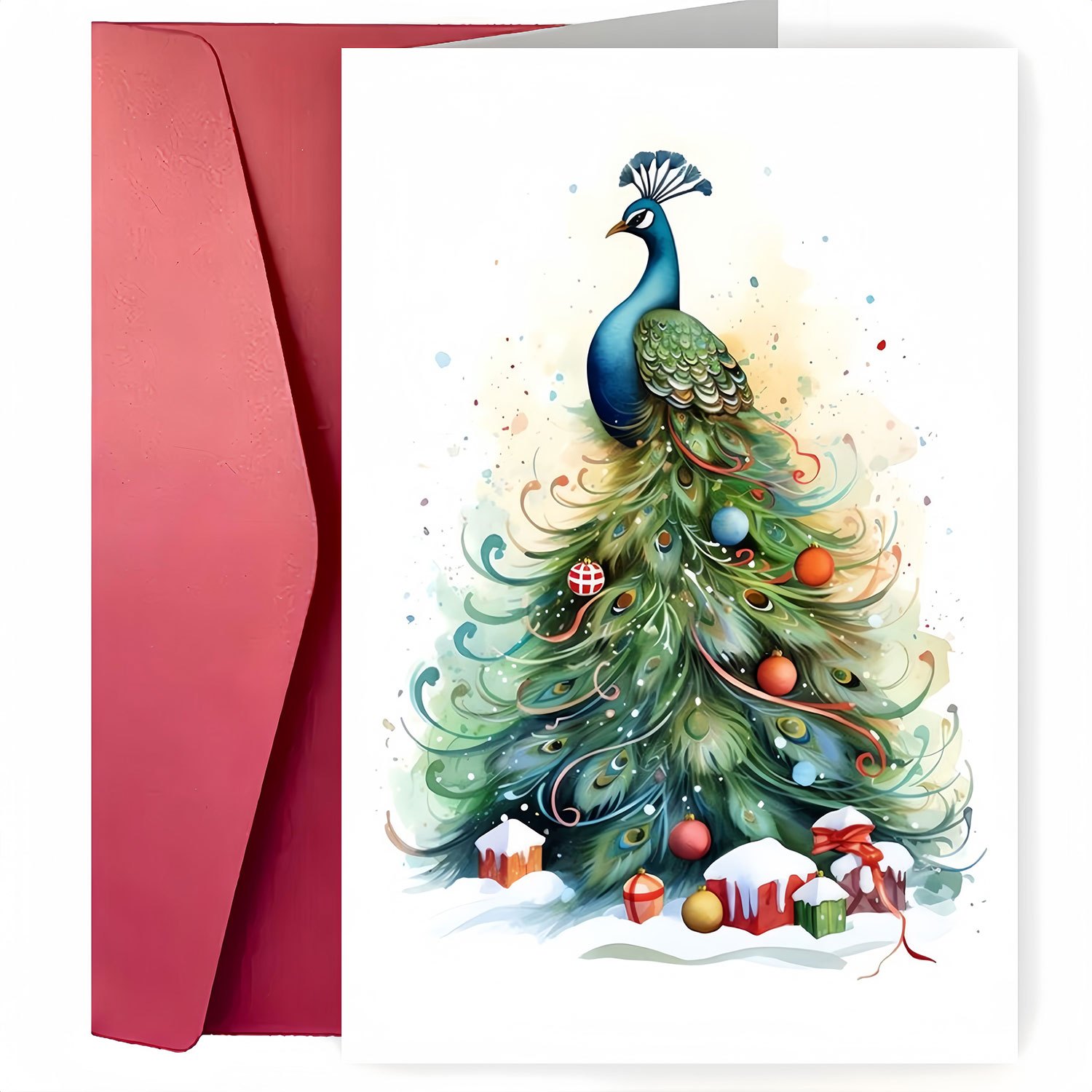 TEMU 1 Vibrant Peacock Christmas Parade Greeting Card With Envelope - Featuring A Colorful Holiday Scene For Santa Claus, Family, , And Colleagues -