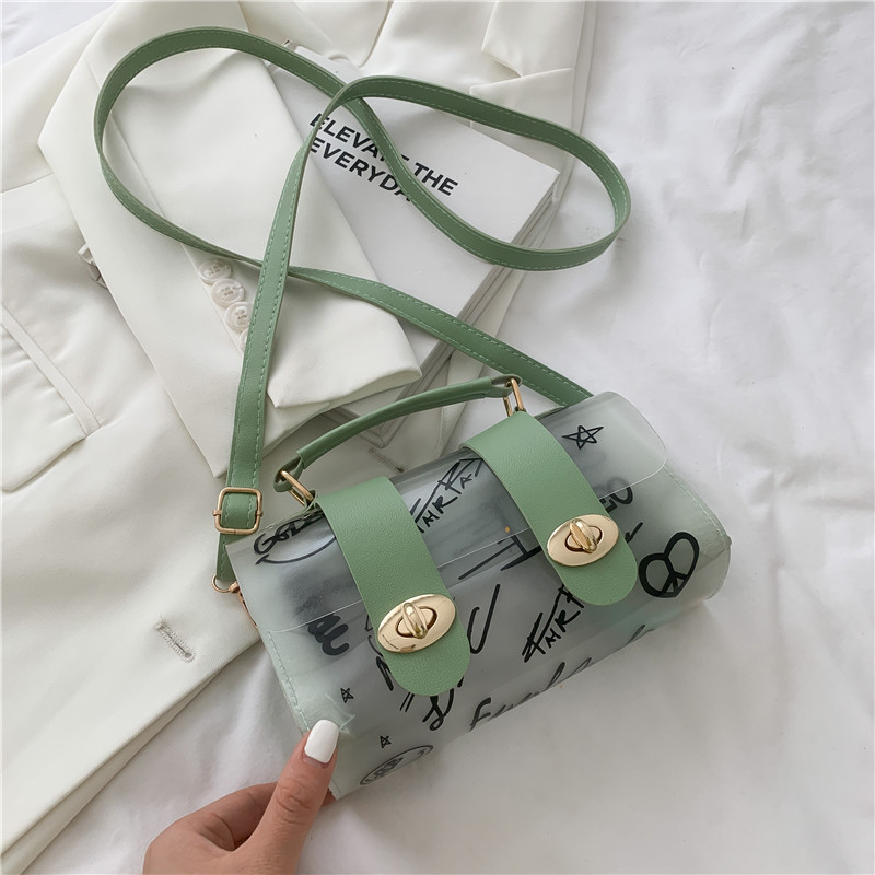 Image of Summer Transparent Jelly Mini Bag Women's 2026 Minimalist Casual Tote Graffiti Women's Shoulder Bag Crossbody Bag