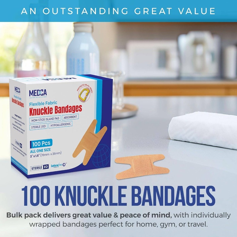 Flexible Fabric Bandages - Flex Fabric Adhesive Bandages Knuckle Bandages Finger Care and to Protect Wounds from Infection - Count Box