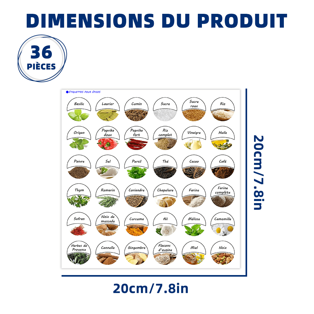 TEMU 1 Set de 36pcs Autocollants Ronds de Classification des Épices avec Illustrations pour Bouteilles d'Assaisonnement de Cuisine, Étiquettes
