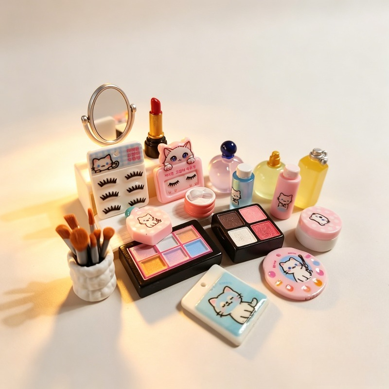 TEMU 21pcs/set Miniature Mini Cosmetics Series Combination Model Ornament Suitable For Dollhouse Model House Dwarf Mini Themed Garden Decoration