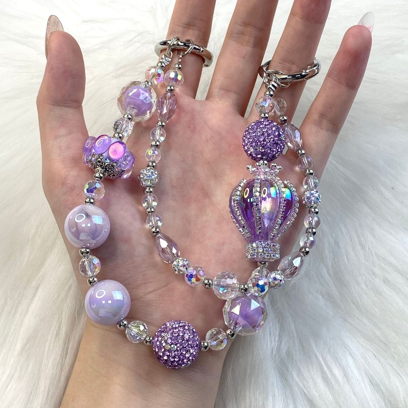 Image of Luxury Beaded Phone Charm With Color Transparent Beads & Hot Air Balloon, Minimalist Anti-lost Strap For Phones, Bags And Ccd Cameras