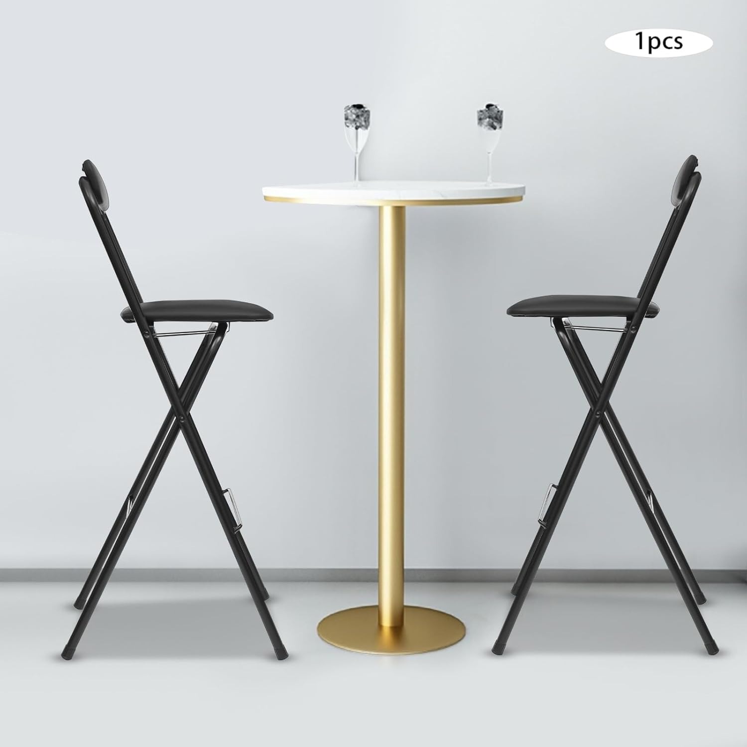 1pc Folding Stool, Black Tall Foldable Bar Chair, 29.5in Folding Counter Height Bar Stool With Backrest Padded Folding Stool Portable Bar Stool For Camping Kitchen Home Office