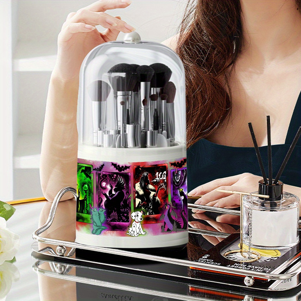 1pc   fairy tale   cosmetic storage box 360 rotating dust proof makeup organizer with         desktop brush holder for vanity bathroom counter dressing table villainthemed design clear rotating mechanism Product details 4