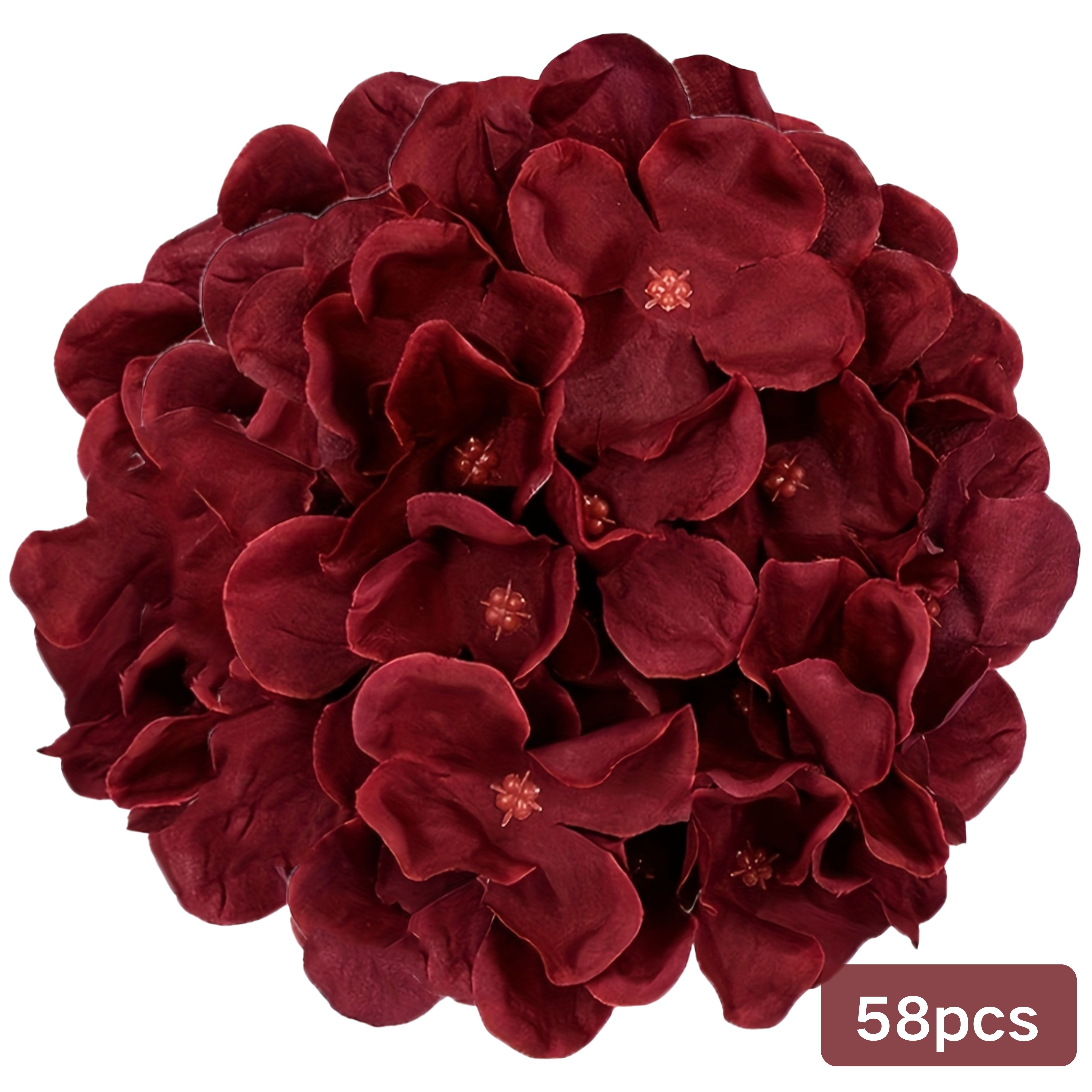 TEMU Artificial Flowers 58pcs Burgundy Hydrangea Flowers Outdoor Decoration Flowers Simulated Hydrangea Wedding Flowers Hydrangea Head Wedding Floor