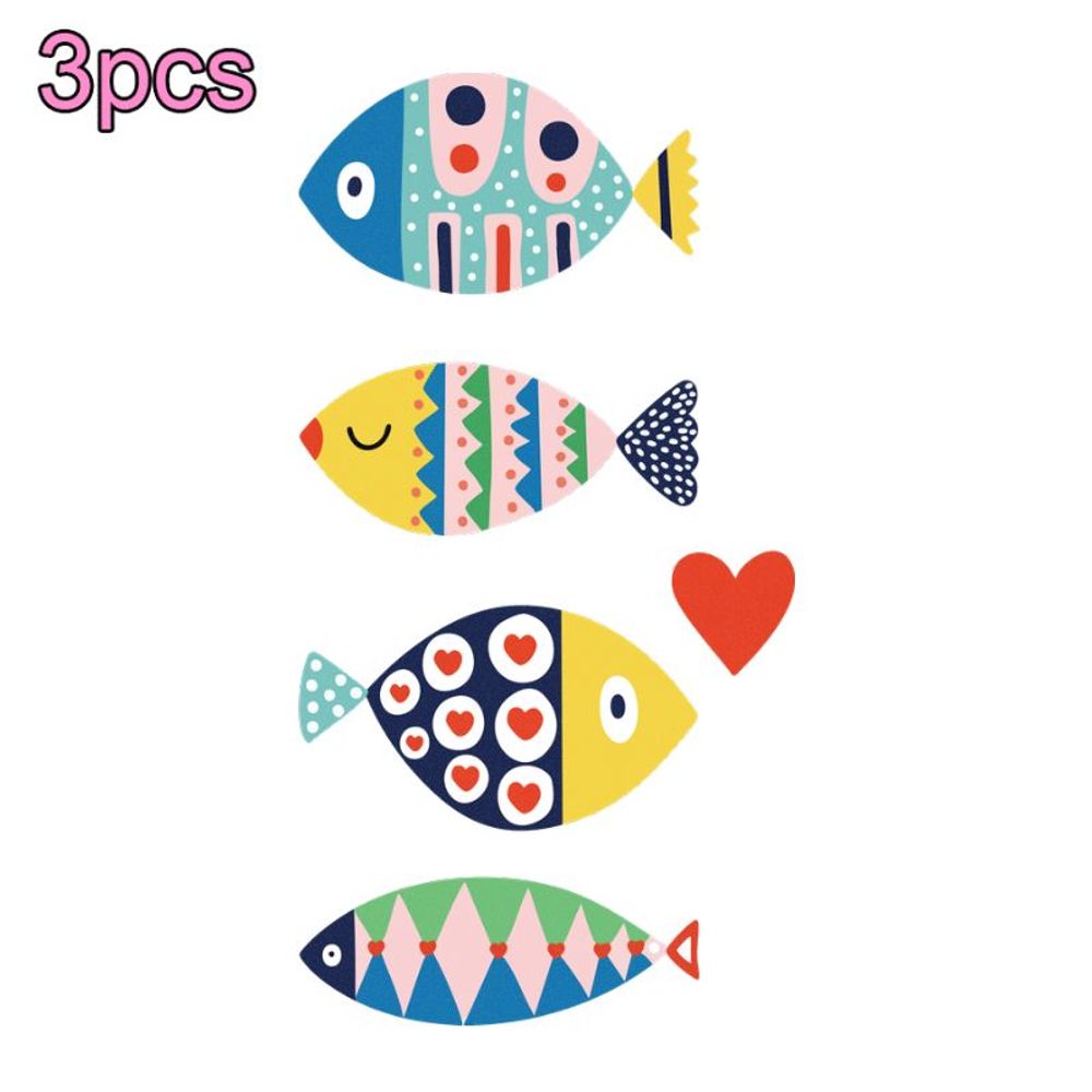 TEMU 3pcs 2d Flat Heat Transfer Stickers Compatible For Diy Iron-on Transfers Heat Press Appliques - Colorful Fish Patterns, Multicolor & Vinyl Heat