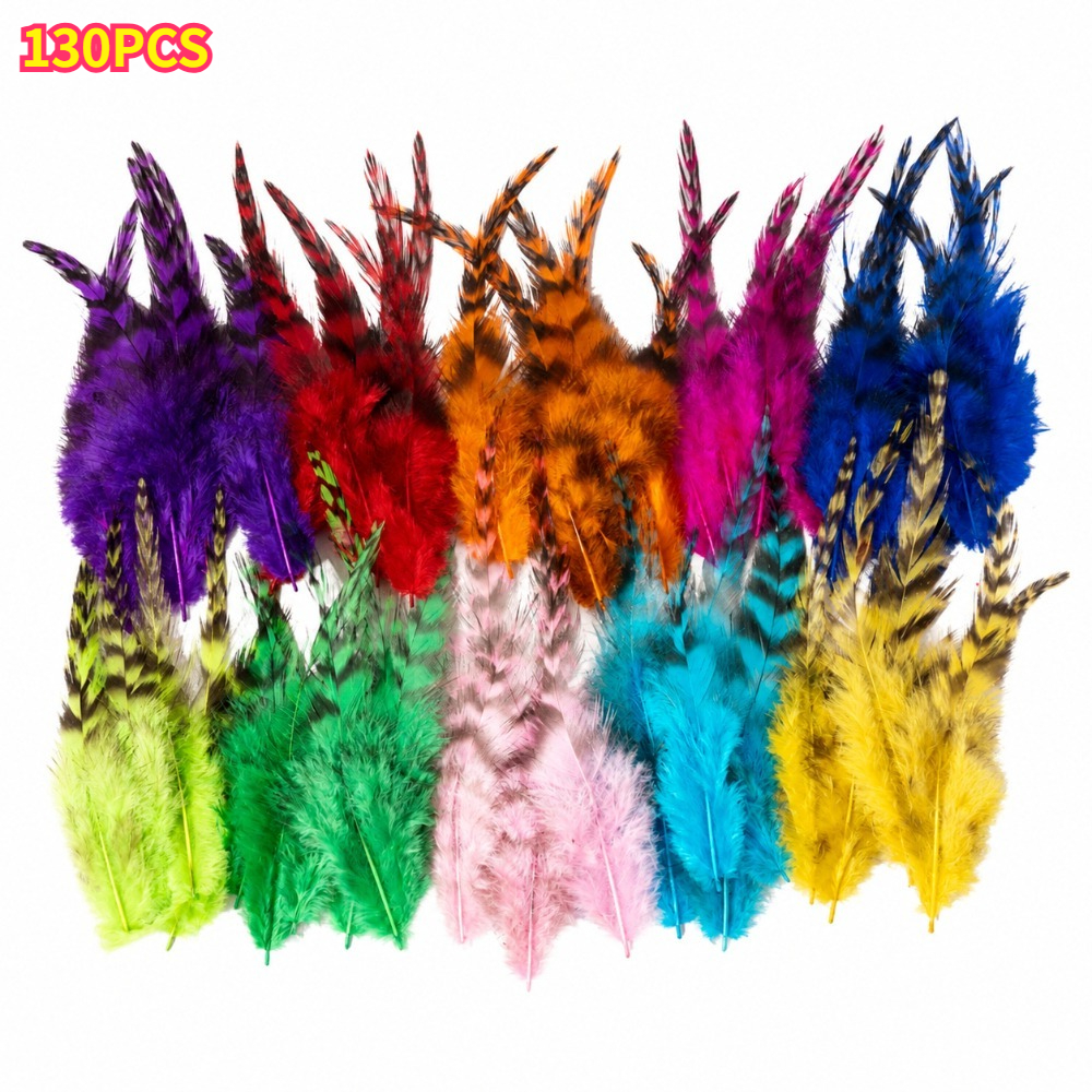 TEMU 130pcs Plumes Artificielles Colorées pour Artisanat 7-15Cm, Plumes Décoratives pour Décoration de Fête, Mariage, Emballage Cadeau, Loisirs