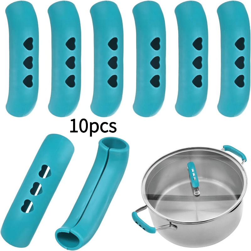 TEMU 10pcs Set Of Heart-shaped Hollow Silicone Pot Ear Covers, Heat-resistant And Anti-scald Pot Handle Protectors, Non-slip And Wear-resistant