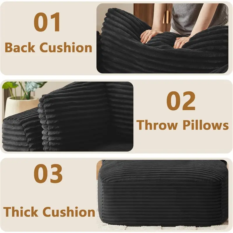 45 extra wide modern chaise lounge chair heavy duty living room bedroom recliner with plush cushion 3 pillows no upholstery for home office reading nook contemporary minimalist accent chair durable construction book lovers Product details 3