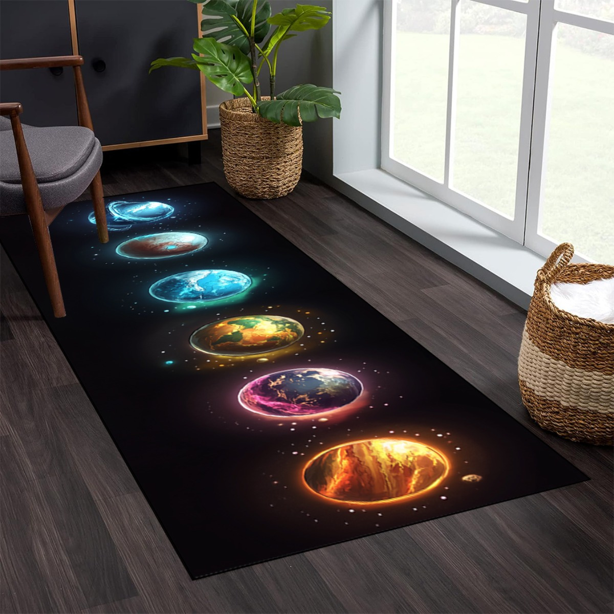 TEMU 1pc Glowing Planets Printed Pattern Premium Long Rug For Walkways, Entrances, And Offices Durable And Non-slip For High-traffic Areasvalentine's