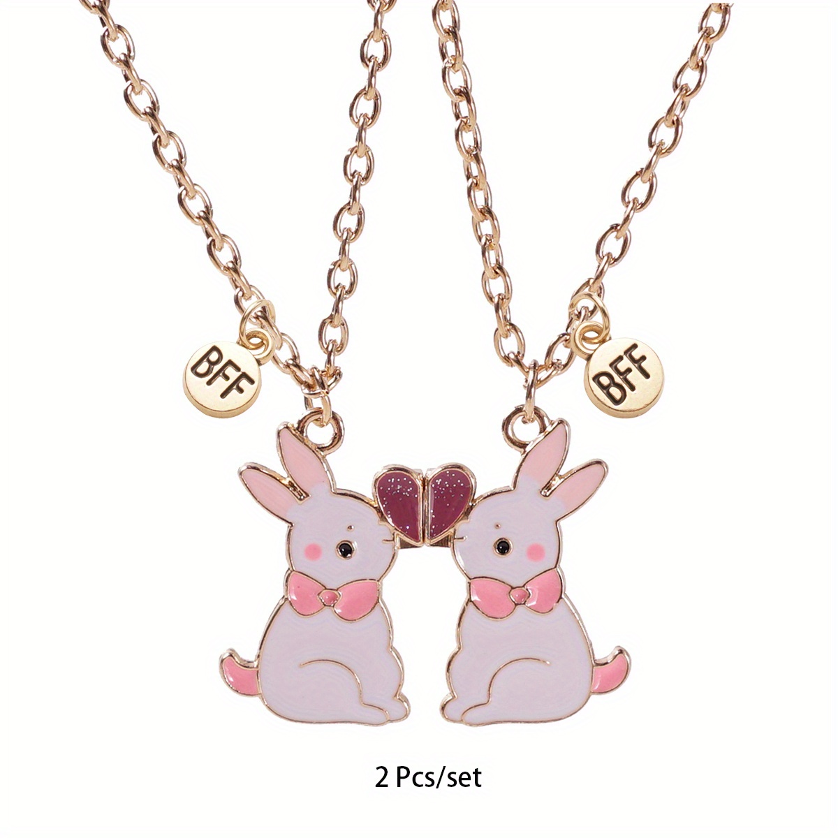 Image of 2pcs Rabbit Pendant Necklace For Women & - Adjustable Bff Choker, Rabbit Jewelry Gift Suitable For School, Parties, Graduation, Christmas, Valentine' Day, Teacher Gifts, Accessories