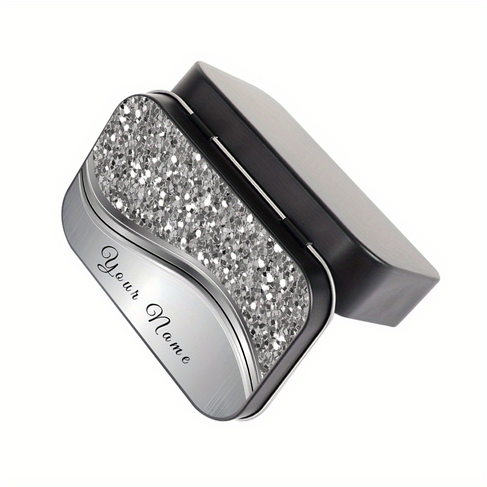 Personalized Glitter Name Text Metal Hinged Tin Box