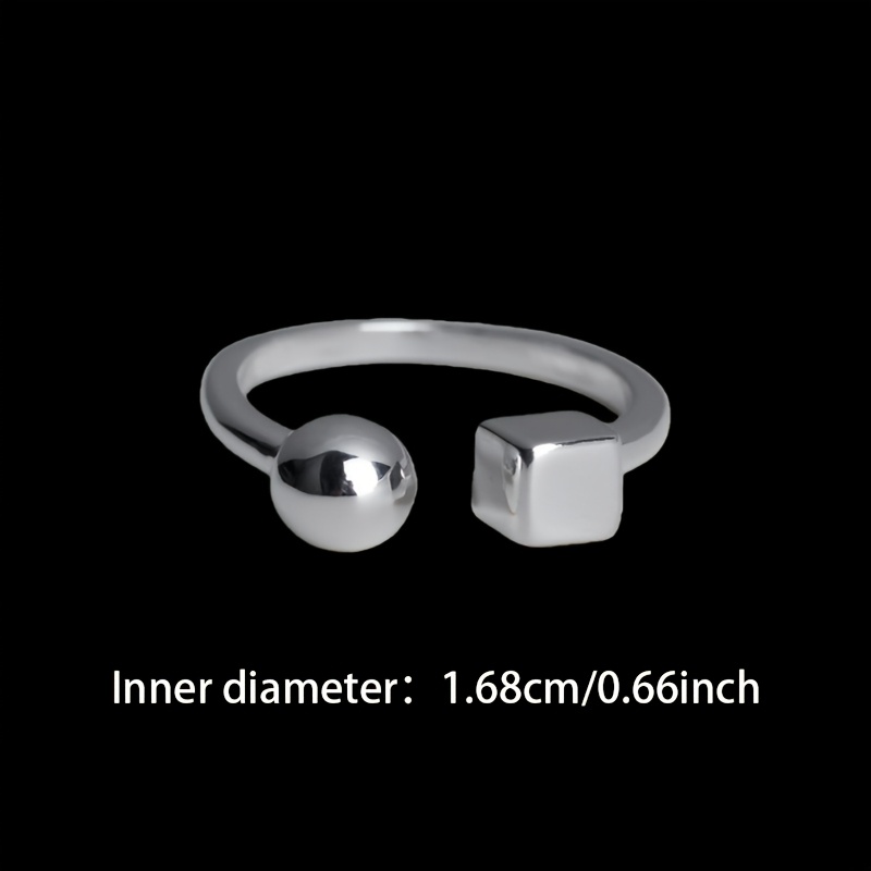 Women's Minimalist Silvery Ball & Cube Adjustable Ring, Versatile