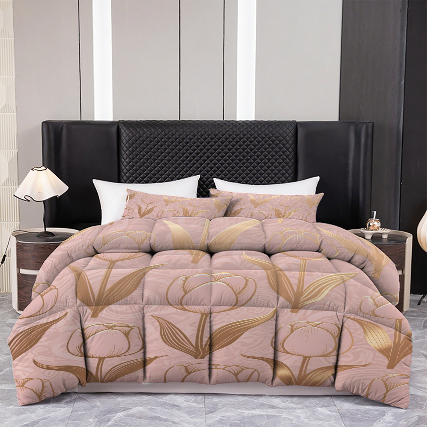TEMU 3 Printed Quilt Three-piece Set (1pc Quilt And 2pcs Pillowcases) - Elegant Pink And Floral Bedding, Soft Polyester Comforter With Pillow Shams,