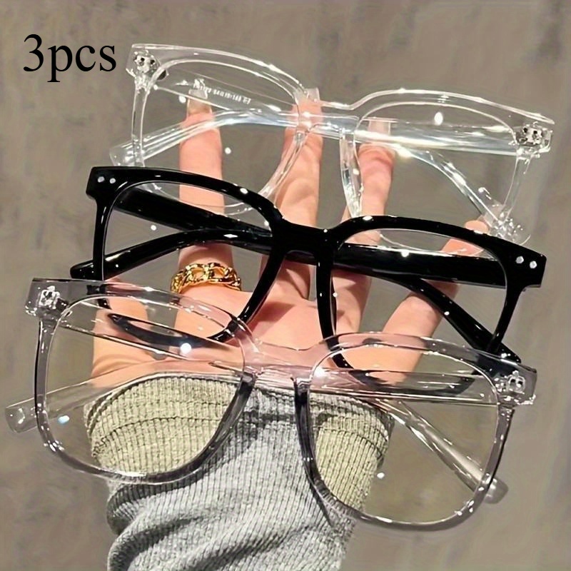 TEMU 3pcs New Glasses Frame Women's Korean Version Plain Face Rice Nail Flat Mirror Men's Small Face Retro Artistic Glasses Frame