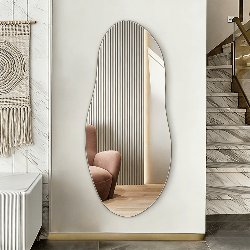 Irregular Peanut-Shaped Acrylic Wall Mirror, Frameless Design