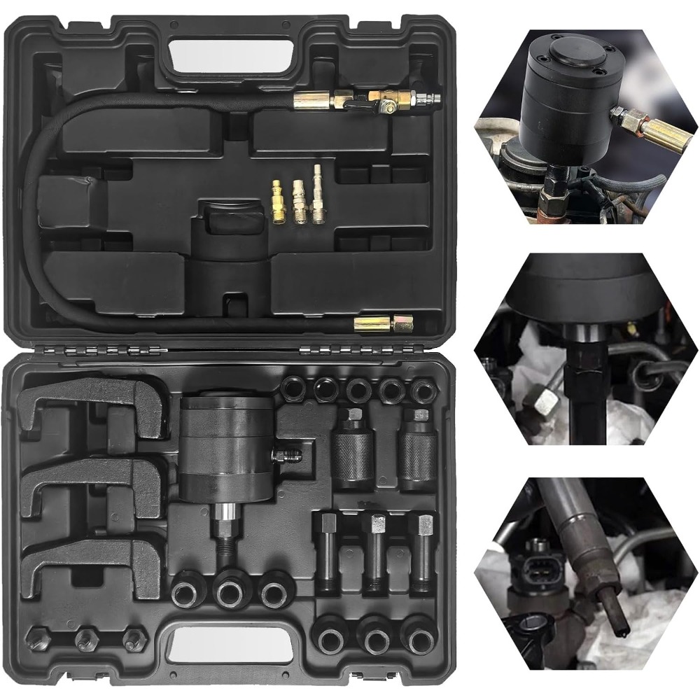 29pcs Injector Pullers, Pneumatic Injector Pullers, Air Vibration Injector Removal Tool Kit With 3pcs Extension Tools And 4pcs Standard Connectors Us/uk/eu/jp