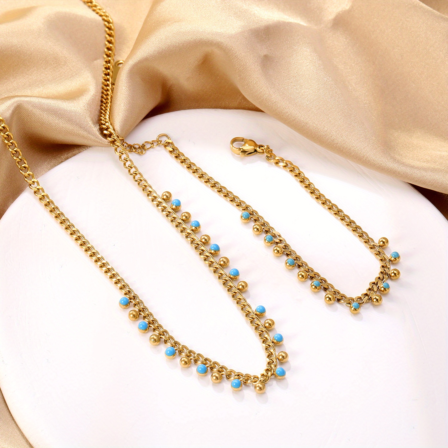 Dopamine Style Bead Chain Bracelet Necklace Set
