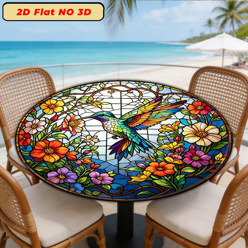 TEMU [2d] Tablecover 1pc Elastic Round Tablecloth, Hummingbird , Suitable For Indoor, Outdoor, Terrace, Picnic, Camping, Party, Banquet, And