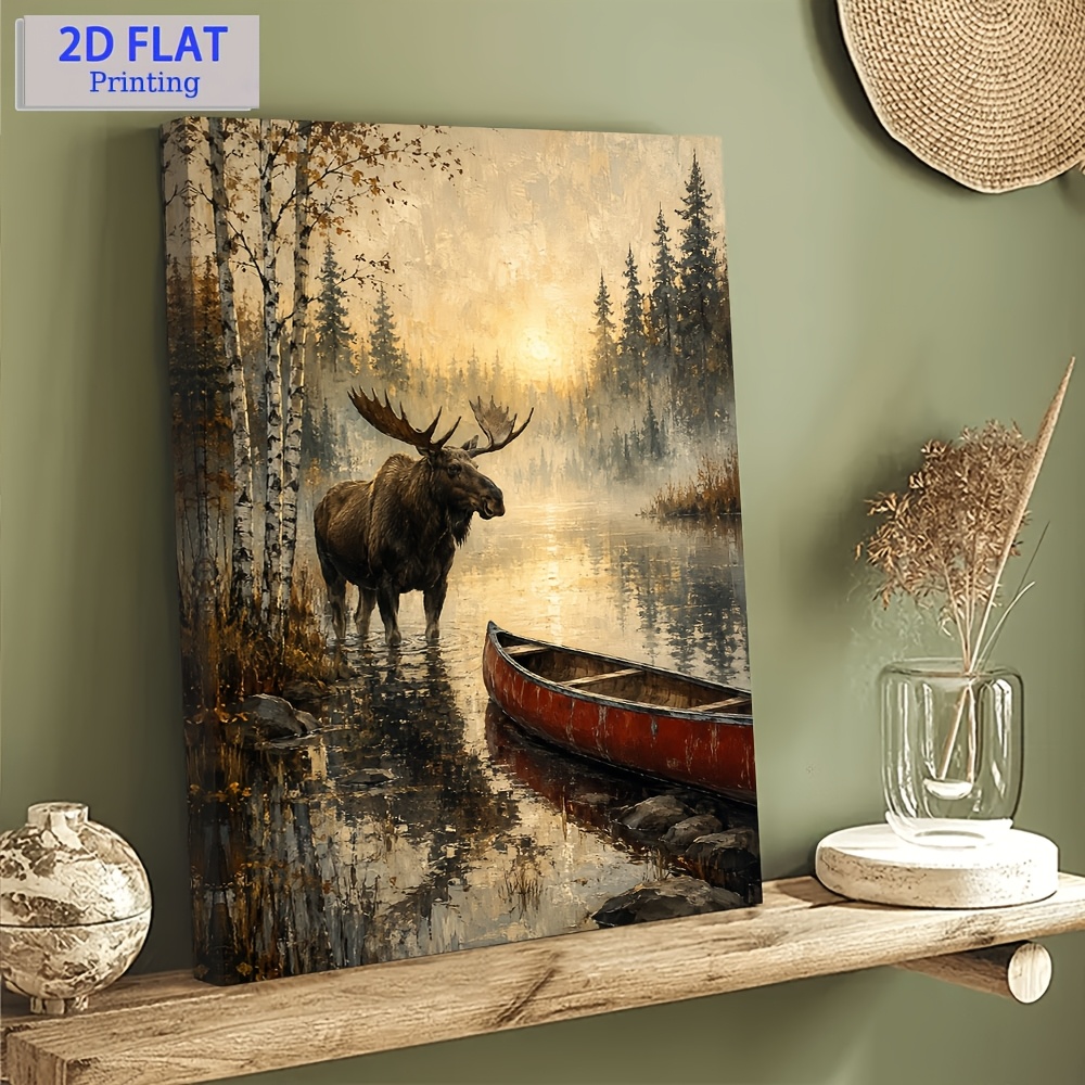 TEMU 2d Flat, 2d Flat Canvas Wall Art Decor 2d Flat 1pc Framed Black In Autumn, Framed Canvas Wall Cottage Decor For Bedroom Bathroom, 2d Flat