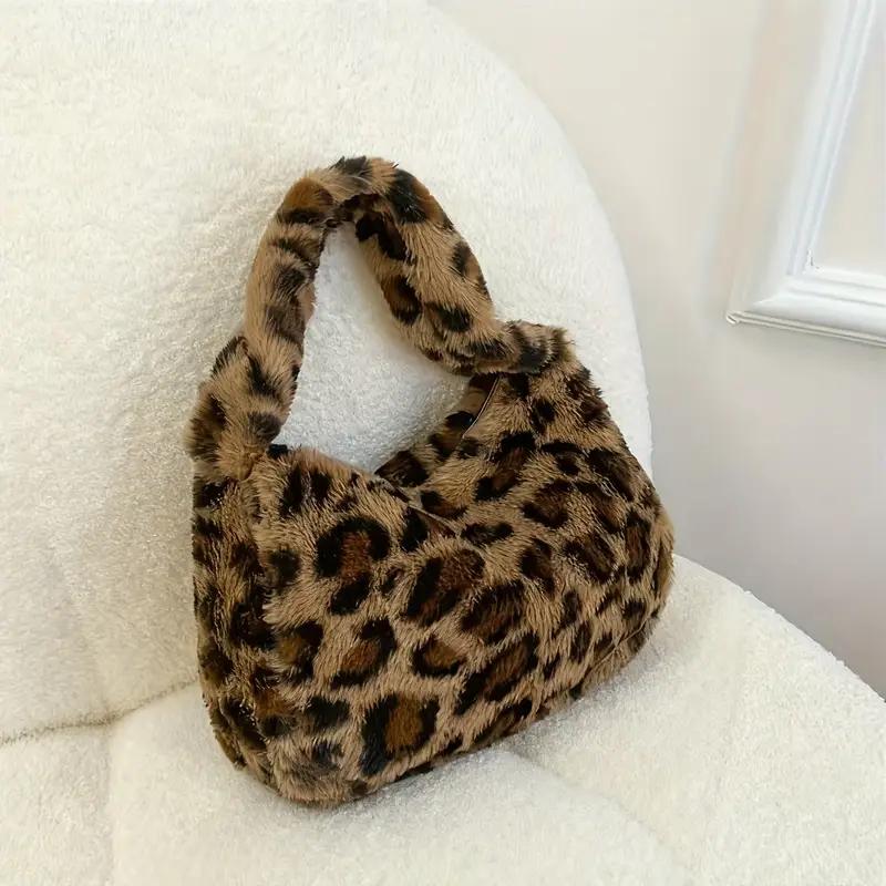 Image of Stylish Leopard Print Ins-style Women's Plush Small Handbag, New Fashionable Handheld And Shoulder Bag, 24x16x8.5cm, In 2 Colors