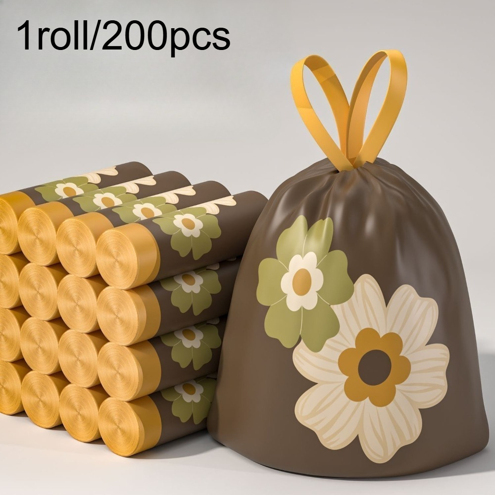 TEMU 1 Roll/200pcs Large Roll Drawstring Garbage Bags For Household Thickened Portable Kitchens, Extra Thick Plastic Bags Suitable For Kitchens,