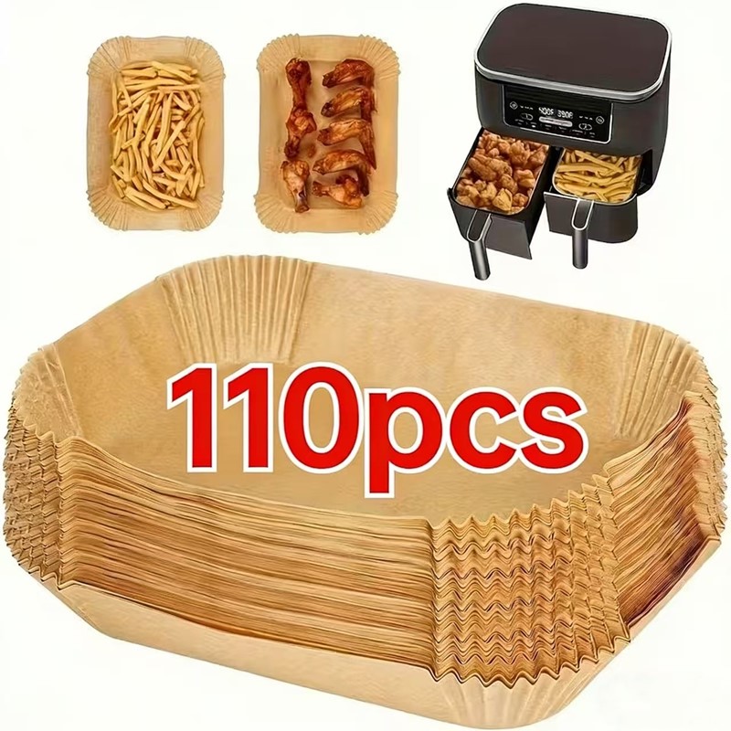 E-shop 110 Stück Rechteckige Airfryer-Einlagen, 25,4 cm Einweg-Backpapier, Praktische Küchenhelfer, Vielseitig einsetzbar