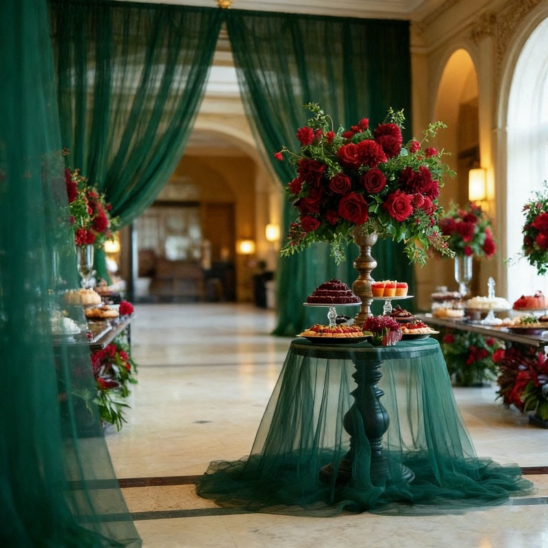 TEMU 1 Roll Extra-long Dark Green Tulle Ribbon Suitable For Wedding Arch Decorations, Ceiling Drapes, Table Centerpieces & Photo Backdrops -