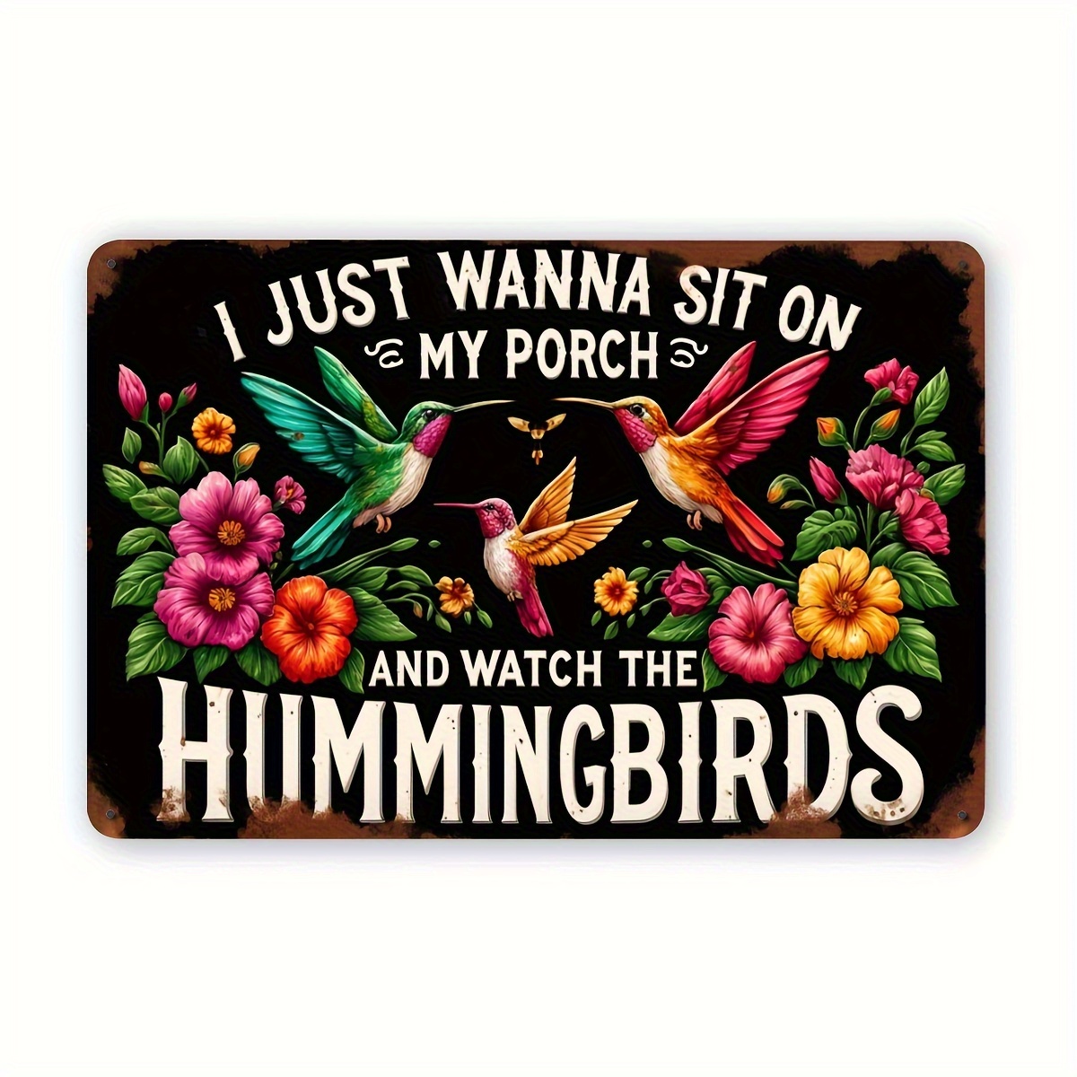 TEMU Vintage Hummingbird Metal Sign- Rustic Style Home And Garden Decoration, Suitable For Porch, Living Room Wall Art, 8x12inch