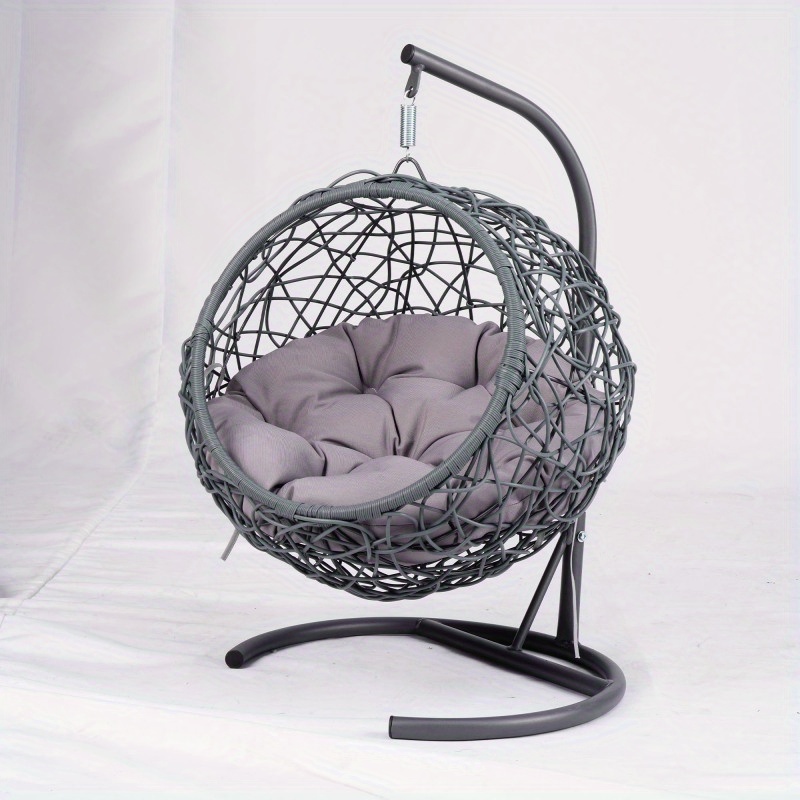 rattan wicker style cat swing bed with stand cushion indoor outdoor hanging egg chair for cats small dogs pets sturdy metal frame machine washable   design easy assembly black details 0