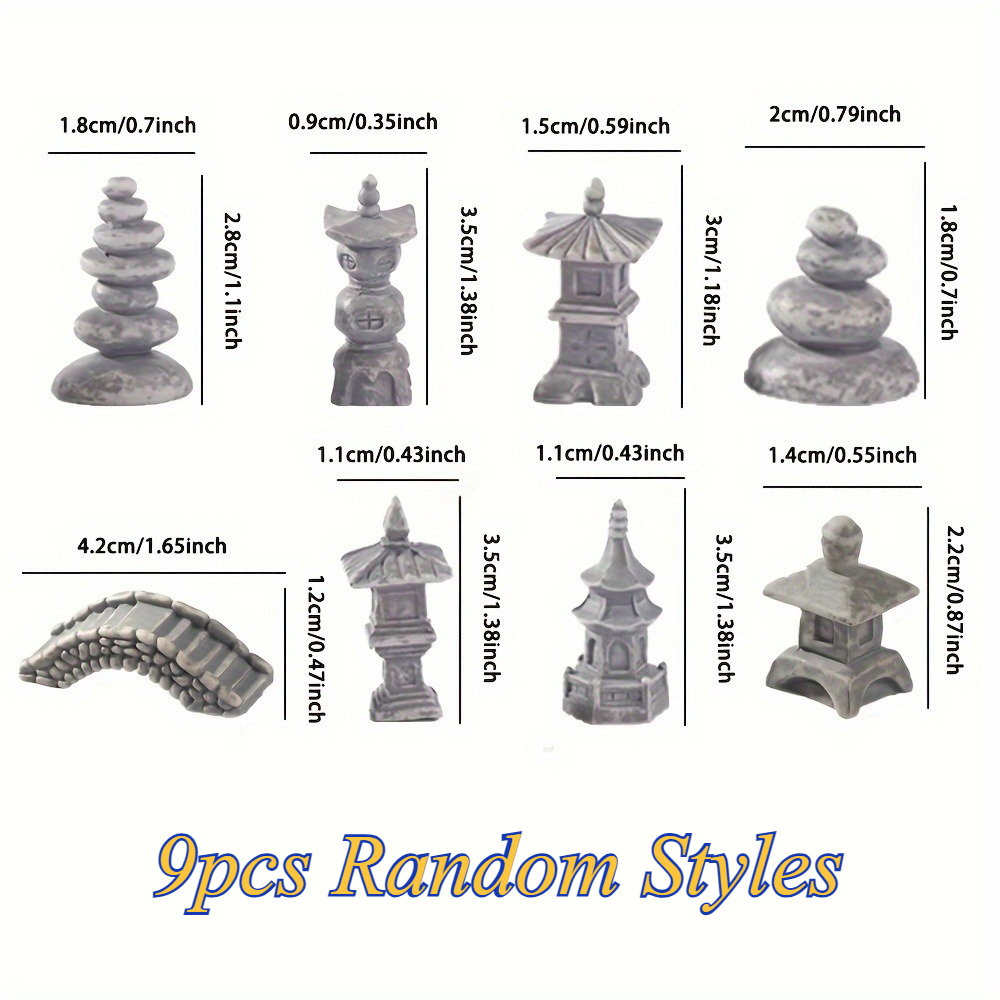 TEMU 9pcs Minimalist Zen , Aesthetic Abs Architecture Kit For Terrarium Decor, Bonsai Landscaping, Grey Miniature Building Ornaments, Random Styles