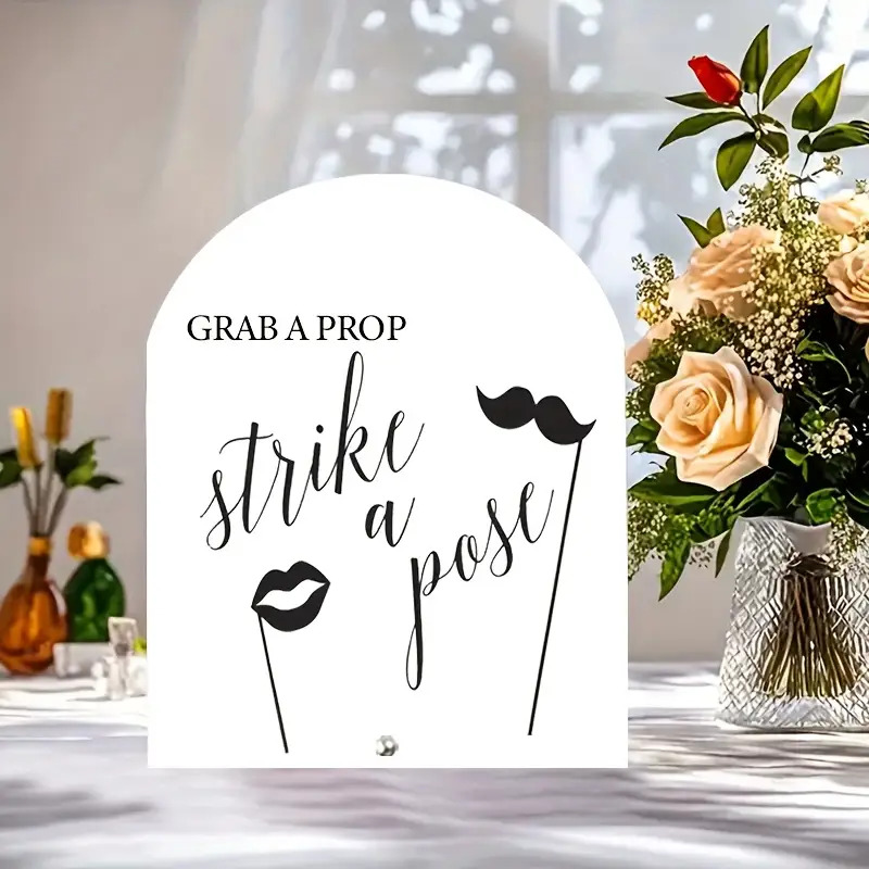 TEMU 2d Flat - [2d Flat] 2d Plane, 1pc Acrylic Photo Booth Sign "pick Up Props And " With Lip And Mustache Silhouette - Wedding, Bridal Shower,