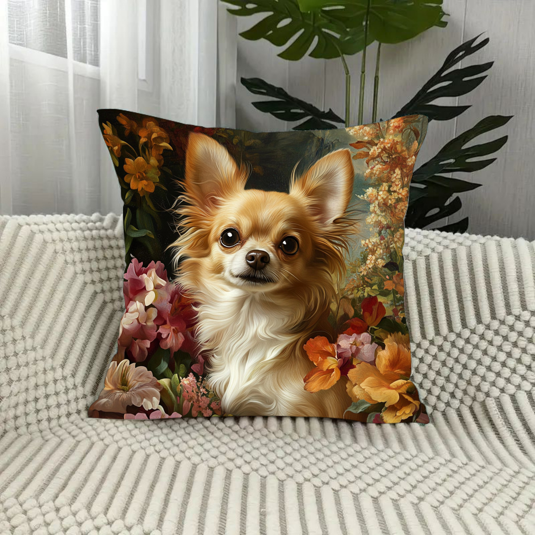 TEMU 1pc Modern Short Floral Cushion Cover, Made Of Soft And Smooth Polyester Short Plush Fabric, Single-sided Print, 17.7*17.7 Inches - Zippered