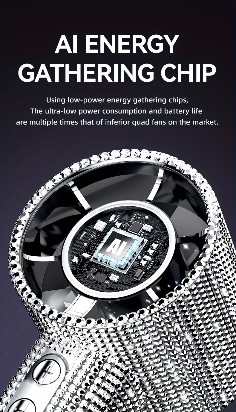 Diamond-Style Handheld Fan, Portable Hand Fan, Adorned with Sparkling Faux Diamonds, High-Speed Fan with 199 Adjustable Speed Settings, Featuring a Digital Display, USB Rechargeable, Exquisite Long-Lasting Battery Life, Available in Two Colors
