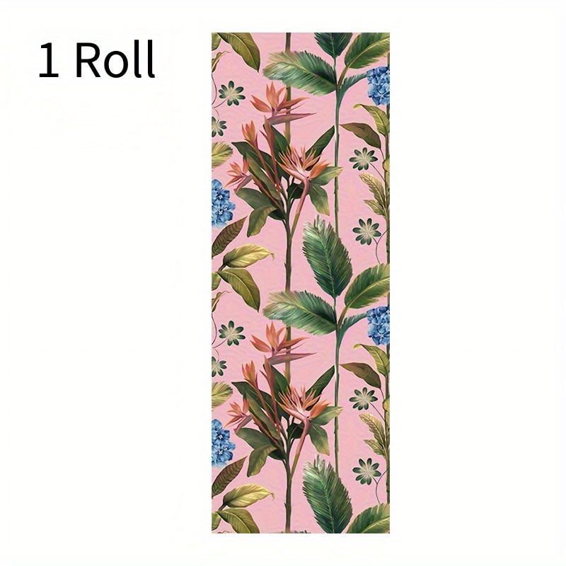 TEMU Tropical Paradise Peel And Stick Wallpaper - Self-adhesive Removable Vinyl Contact Paper With Pink Hibiscus Flowers, Palm Leaves & Plumeria,
