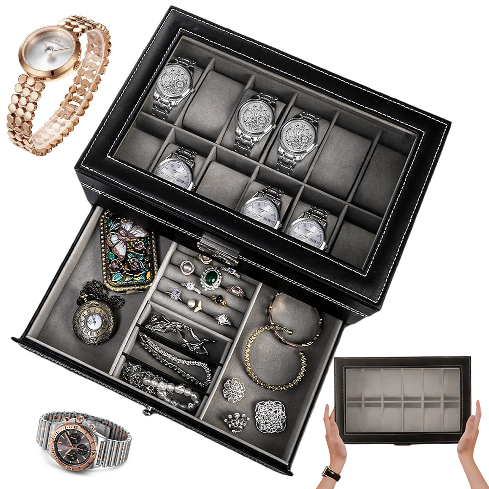 Luxury Pu Jewelry & Watch Box With Transparent Lid - Cover Suitable For Home/office Storage, Watch Display Case, Elegant Gift For &, Pu For Bracelets,, Rings