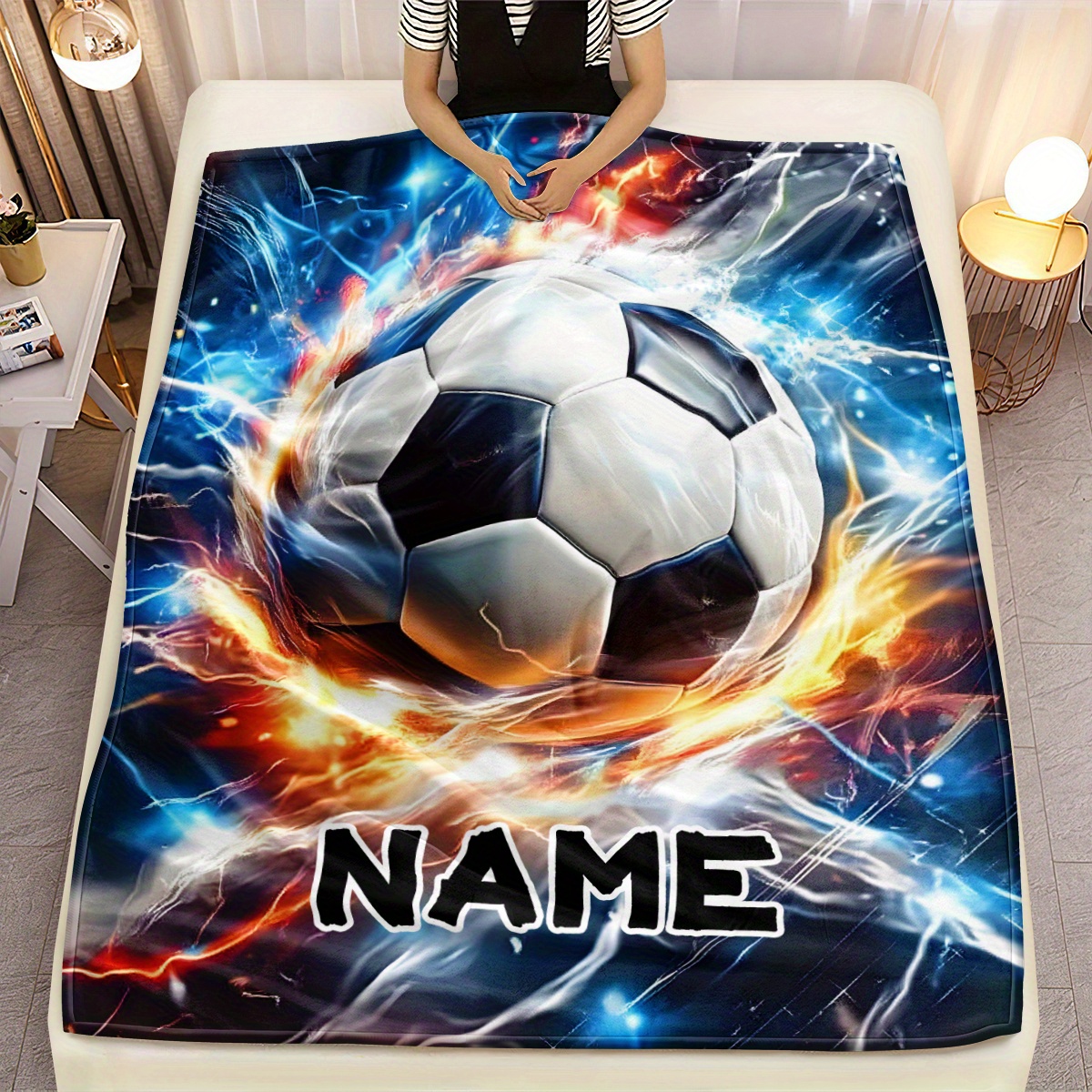 TEMU Custom Name Cool Theme Blanket- Lightweight Flannel Throw For Sofa, Camping, Livingroom, Office, Chair, And Bed - Digital Printing Soft And Warm