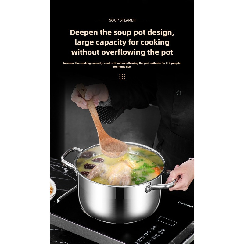 1pc stainless steel steamer pot with dual layer steamer basket 8 6in multi purpose induction cooktop and gas stove compatible thickened household soup pot for cooking deep frying hot pot kitchen cooking tools details 4