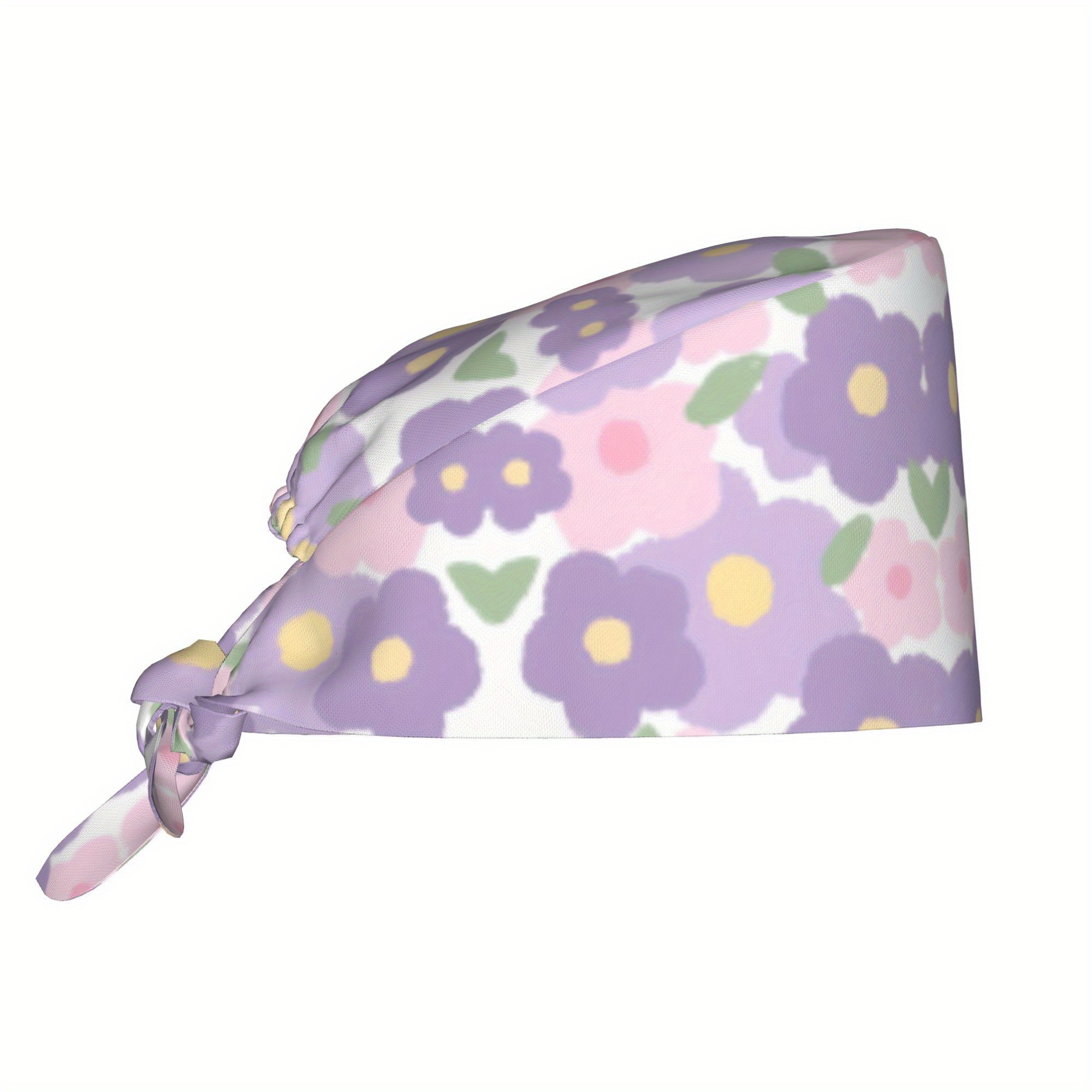 TEMU 1pc, Tropical Plants And Flowers Printed Work Hat, Fashionable Men's And Women's Headscarf, Lightweight And Adjustable Back-tie Nurse Hat, Chef