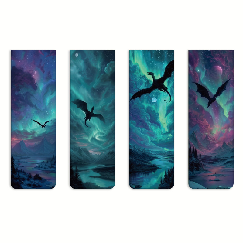 TEMU 4pcs Marque-pages Magnétiques Dragon Aurora, Lot de 4 Marque-pages Esthétiques Fantaisie Aurores Boréales, Ajouts de Lecture sur le Thème pour