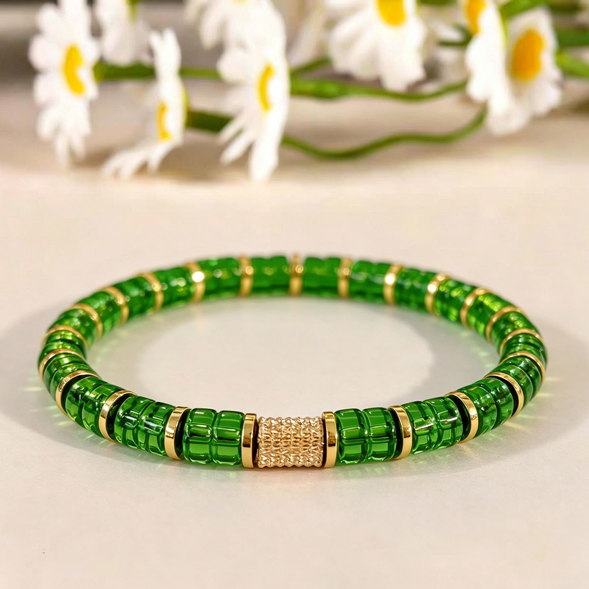 Natural Dioptase Beaded Bracelet, April Birthstone Gift