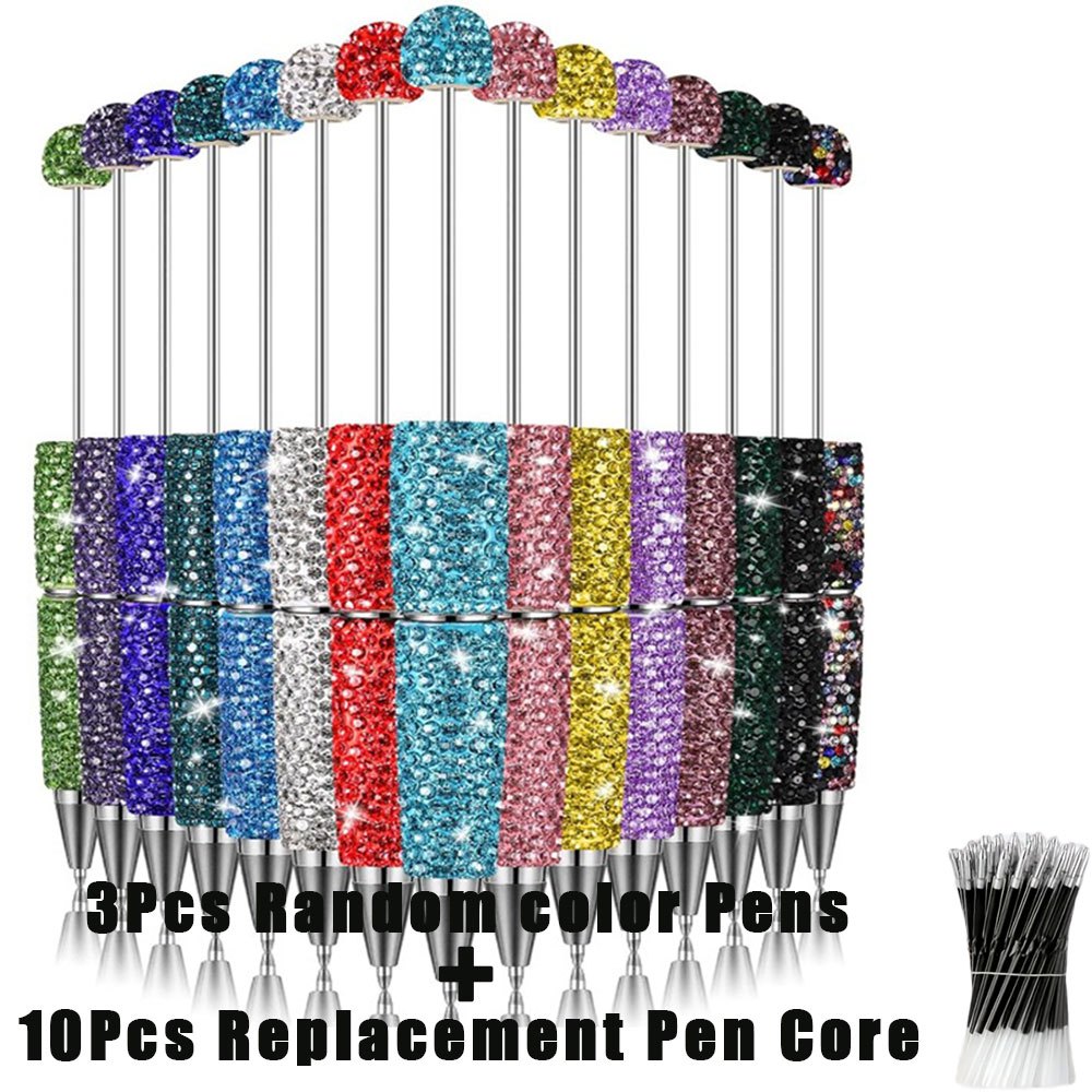 TEMU 13pcs Random Color Shiny Beaded Pens With Rhinestone Inlays, (3pcs Pens And 10pcs Replacement Pen Refills) Perfect For Diamond Pens. Adorable