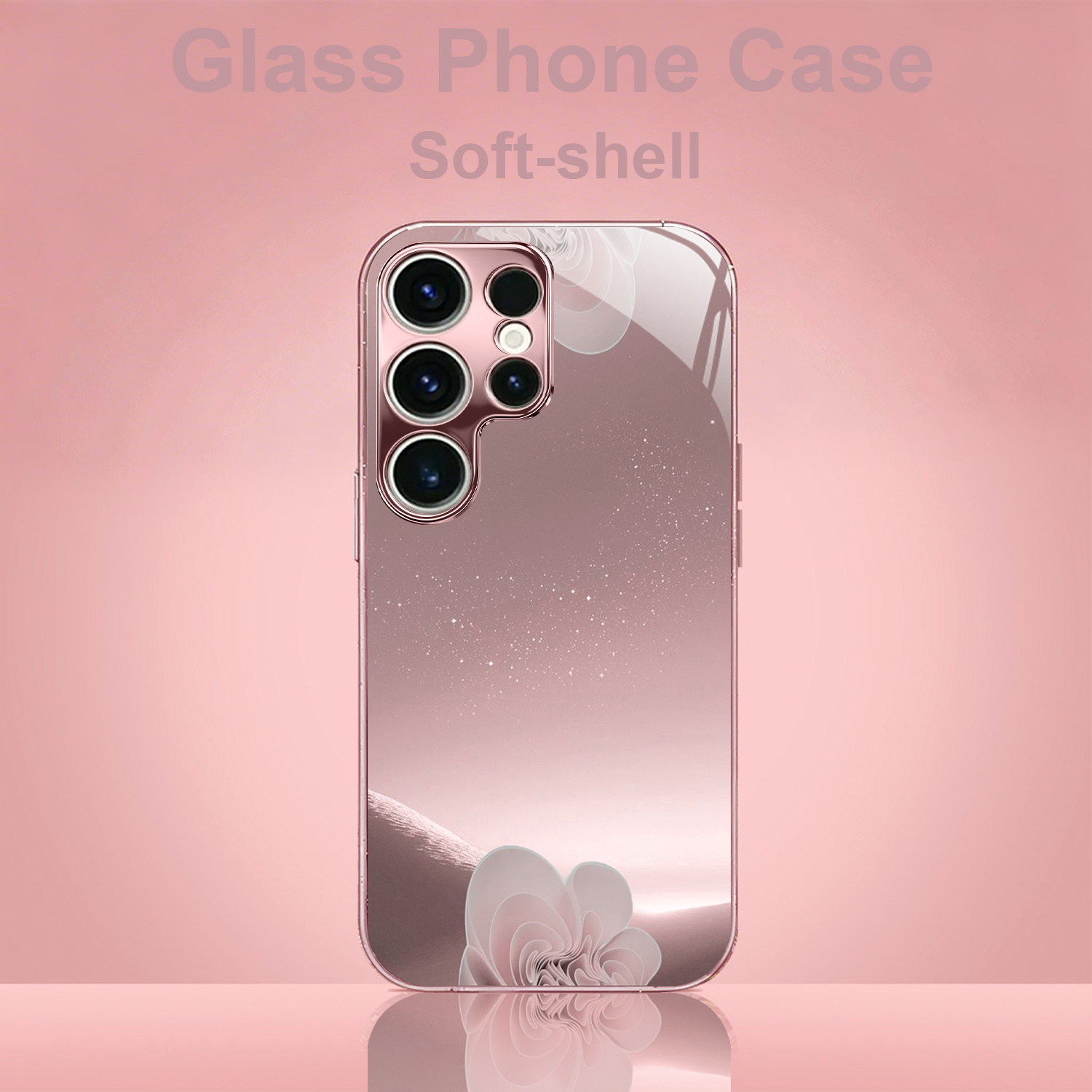 TEMU Phone Case - Flower Pattern Electroplated Rose Golden Electroplated Pink New Phone Case Glass Protective Cover Suitable For Galaxy A51a52a53