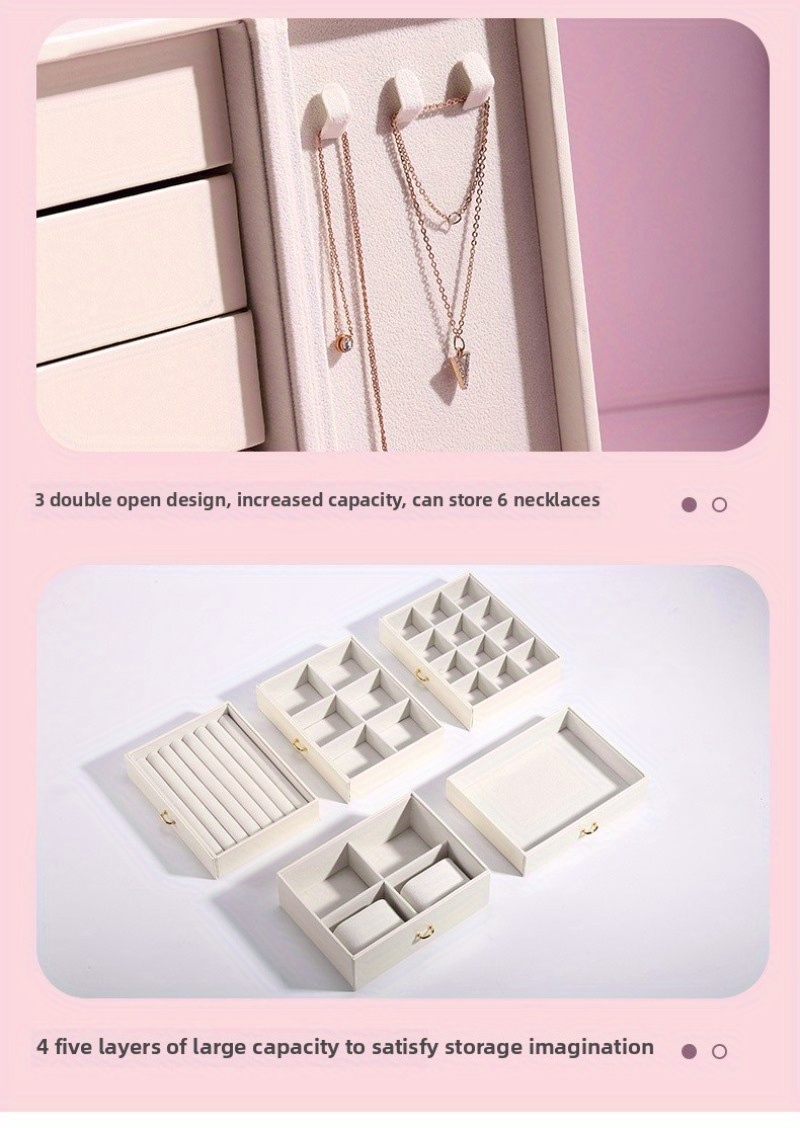 suitable for spring summer autumn and winter   2025   new five layer double opening large jewelry box desktop jewelry classification organizer storage box with large capacity necklace storage box Product details 5