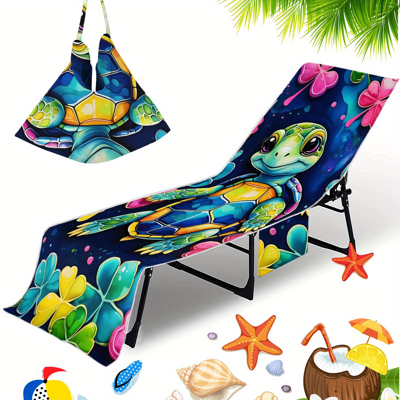 E-shop Dream Bunt Welt Strandtuch Set mit Seitentaschen, Ultrafeines Mikrofaser Lounge Handtuch Set, Geeignet für Sonnenbaden und Pool-Lounge, Leicht